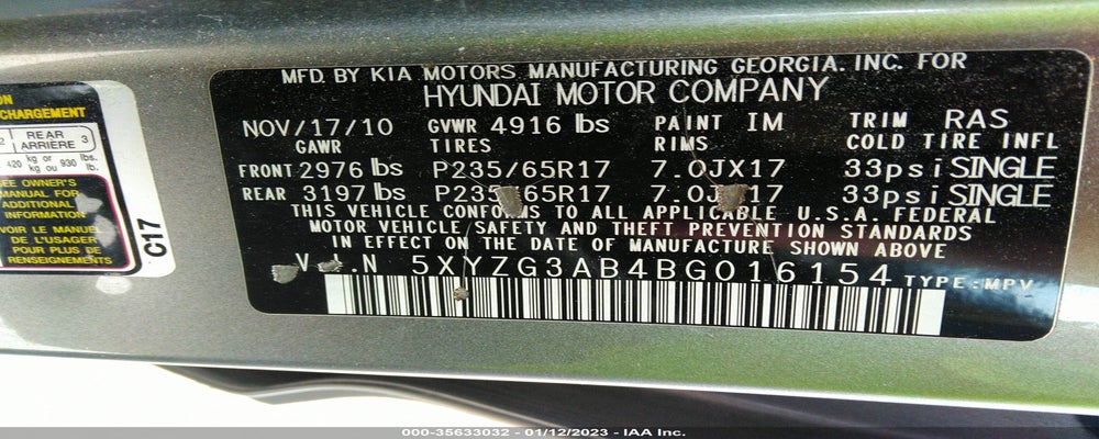 5XYZG3AB4BG016154 2011 HYUNDAI SANTA FE photo no. 9