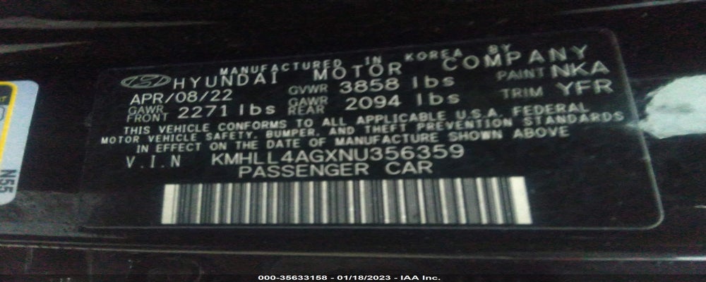 KMHLL4AGXNU356359 2022 HYUNDAI ELANTRA photo no. 9