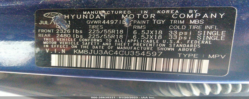 KM8JU3AC4CU354597 2012 HYUNDAI TUCSON photo no. 9
