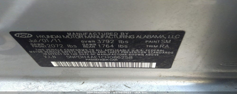 5NPDH4AE1CH086258 2012 HYUNDAI ELANTRA photo no. 9
