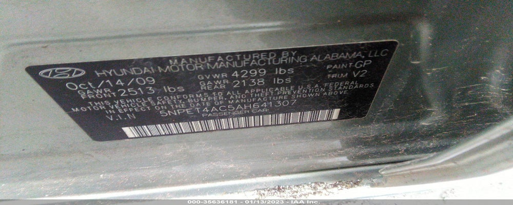 5NPET4AC5AH641307 2010 HYUNDAI SONATA photo no. 9