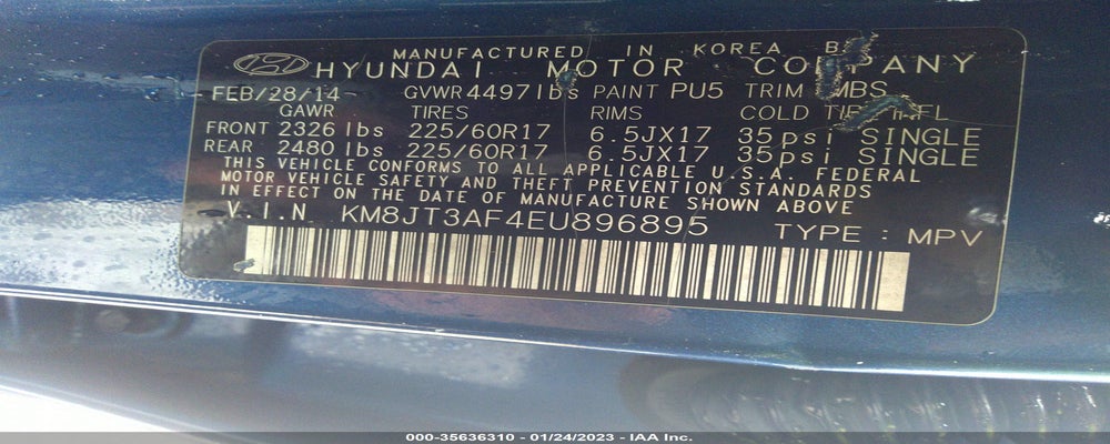KM8JT3AF4EU896895 2014 HYUNDAI TUCSON photo no. 9