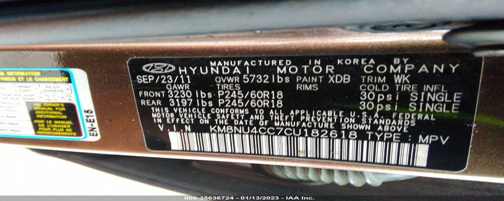 KM8NU4CC7CU182618 2012 HYUNDAI VERACRUZ photo no. 9