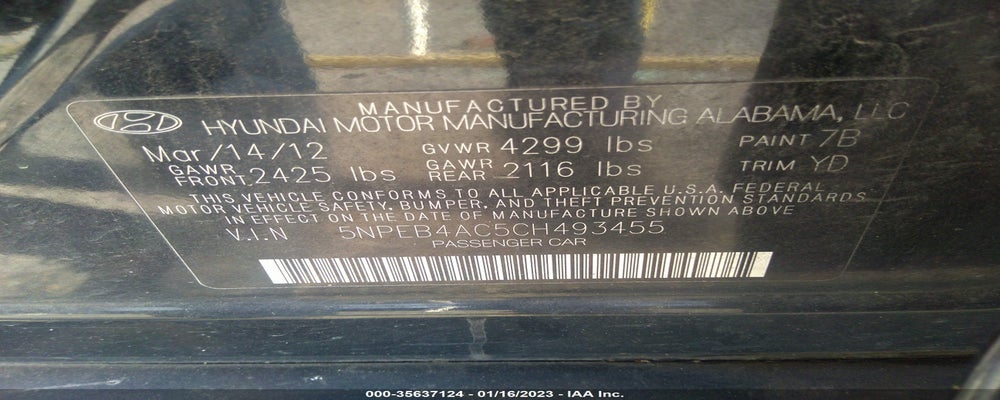 5NPEB4AC5CH493455 2012 HYUNDAI SONATA photo no. 9