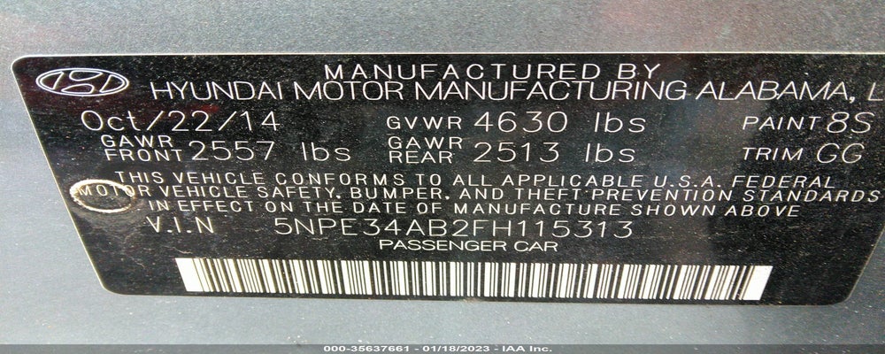 5NPE34AB2FH115313 2015 HYUNDAI SONATA photo no. 9