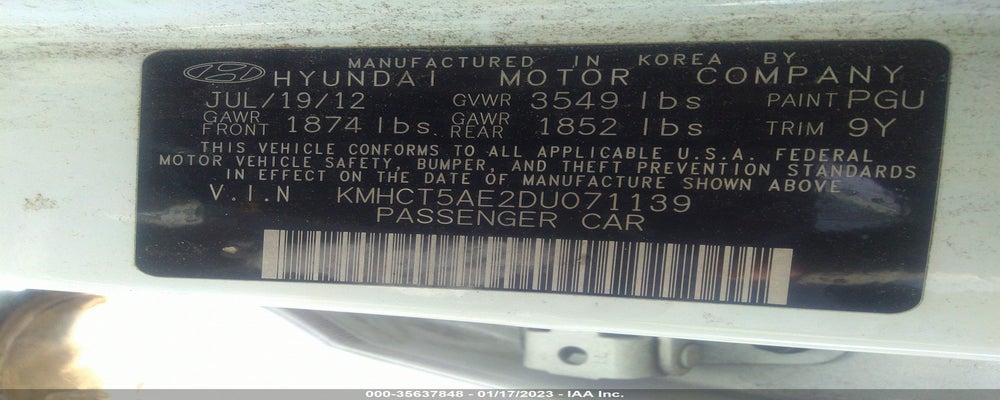 KMHCT5AE2DU071139 2013 HYUNDAI ACCENT photo no. 9