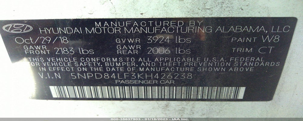 5NPD84LF3KH426238 2019 HYUNDAI ELANTRA photo no. 9