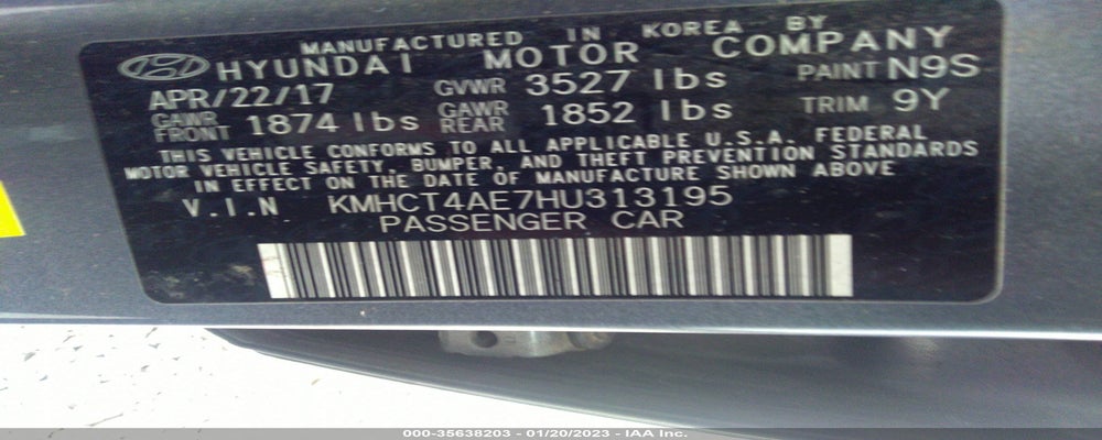 KMHCT4AE7HU313195 2017 HYUNDAI ACCENT photo no. 9