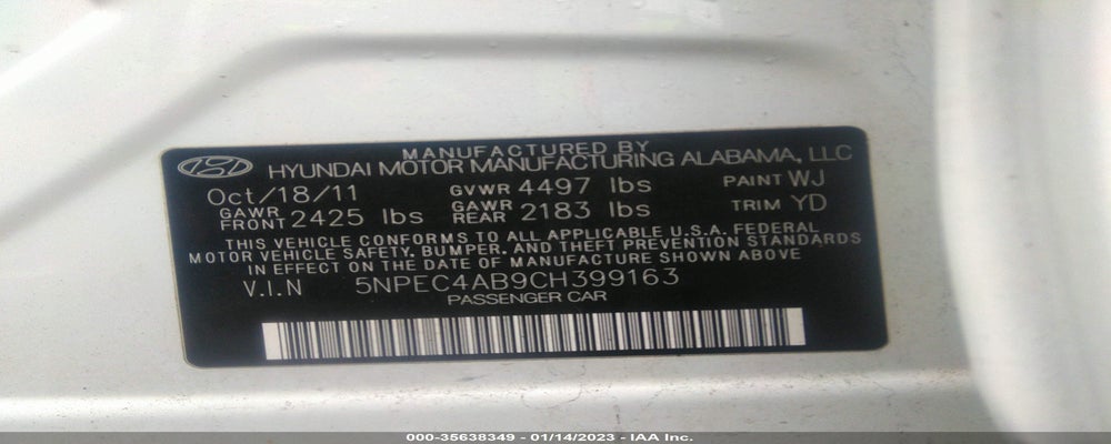 5NPEC4AB9CH399163 2012 HYUNDAI SONATA photo no. 9