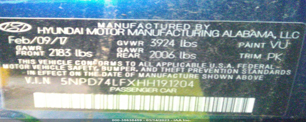 5NPD74LFXHH191204 2017 HYUNDAI ELANTRA photo no. 9