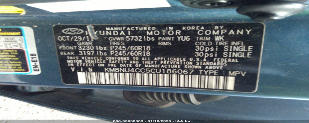 KM8NU4CC5CU186067 2012 HYUNDAI VERACRUZ photo no. 9