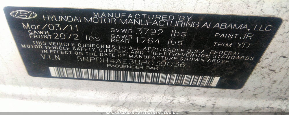 5NPDH4AE3BH039036 2011 HYUNDAI ELANTRA photo no. 9