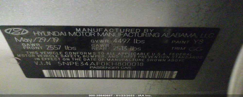 5NPE34AF0KH800018 2019 HYUNDAI SONATA photo no. 9