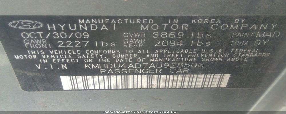 KMHDU4AD7AU928506 2010 HYUNDAI ELANTRA photo no. 9