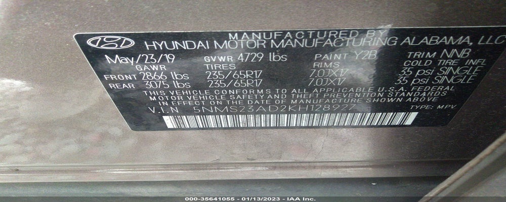 5NMS23AD2KH128927 2019 HYUNDAI SANTA FE photo no. 9
