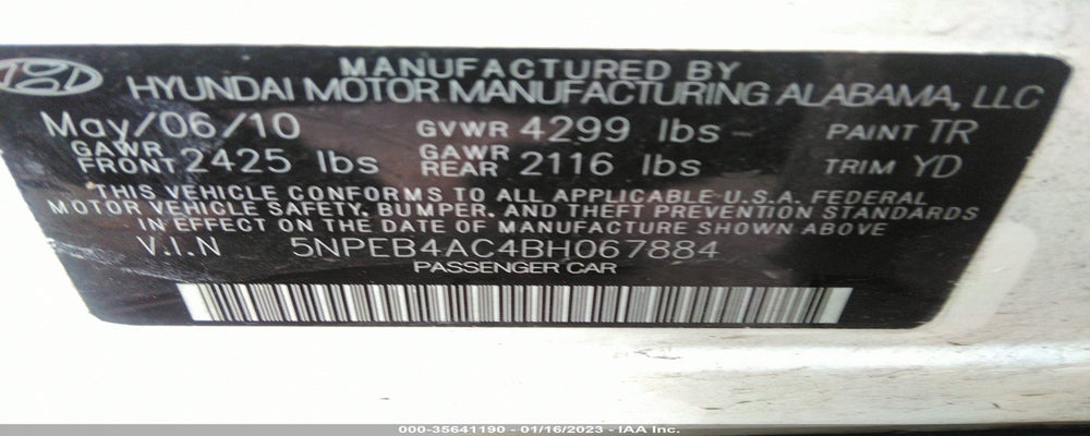 5NPEB4AC4BH067884 2011 HYUNDAI SONATA photo no. 9
