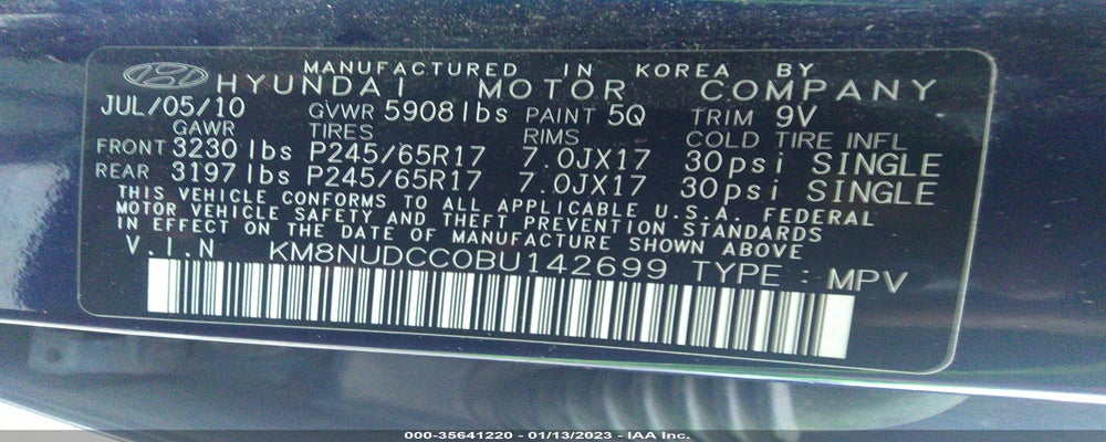 KM8NUDCC0BU142699 2011 HYUNDAI VERACRUZ photo no. 9