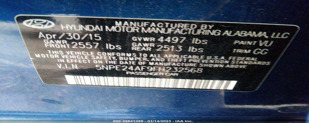 5NPE24AF9FH232568 2015 HYUNDAI SONATA photo no. 9
