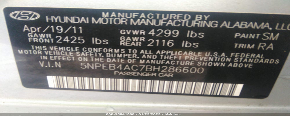 5NPEB4AC7BH286600 2011 HYUNDAI SONATA photo no. 9