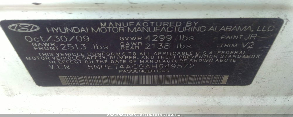 5NPET4AC9AH649572 2010 HYUNDAI SONATA photo no. 9