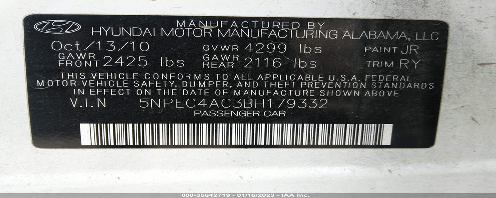 5NPEC4AC3BH179332 2011 HYUNDAI SONATA photo no. 9