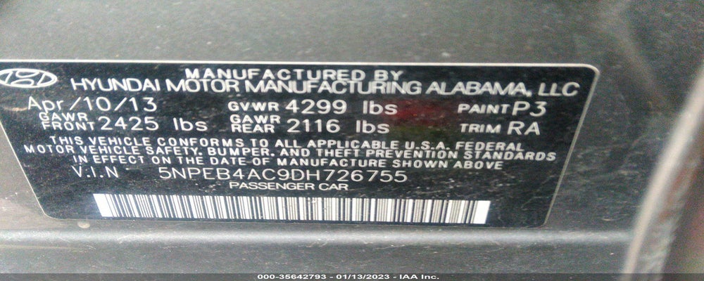 5NPEB4AC9DH726755 2013 HYUNDAI SONATA photo no. 9