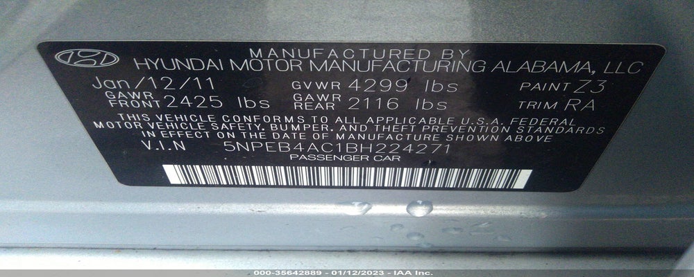 5NPEB4AC1BH224271 2011 HYUNDAI SONATA photo no. 9