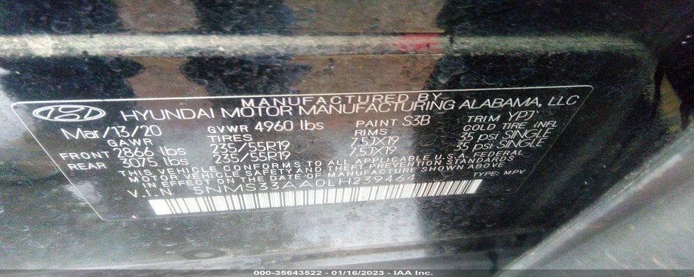 5NMS33AA0LH239464 2020 HYUNDAI SANTA FE photo no. 9