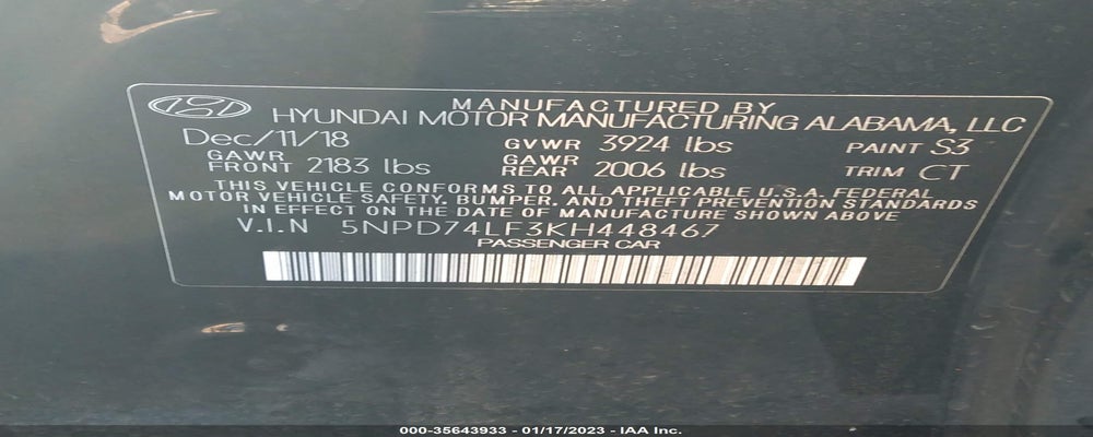 5NPD74LF3KH448467 2019 HYUNDAI ELANTRA photo no. 9