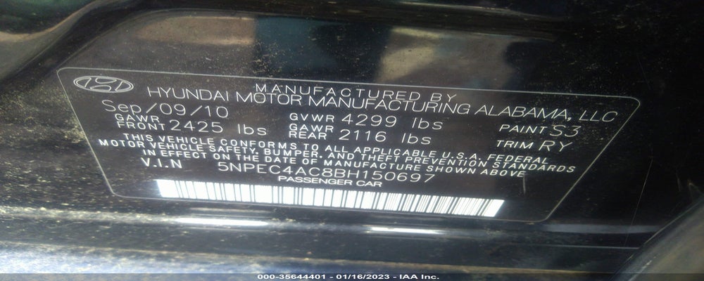 5NPEC4AC8BH150697 2011 HYUNDAI SONATA photo no. 9