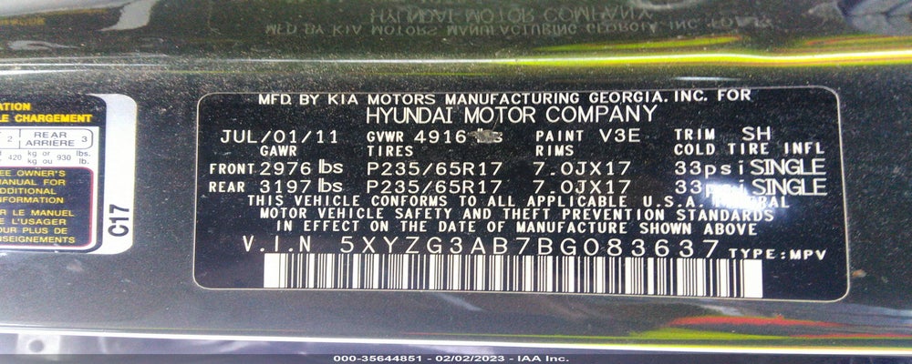 5XYZG3AB7BG083637 2011 HYUNDAI SANTA FE photo no. 9