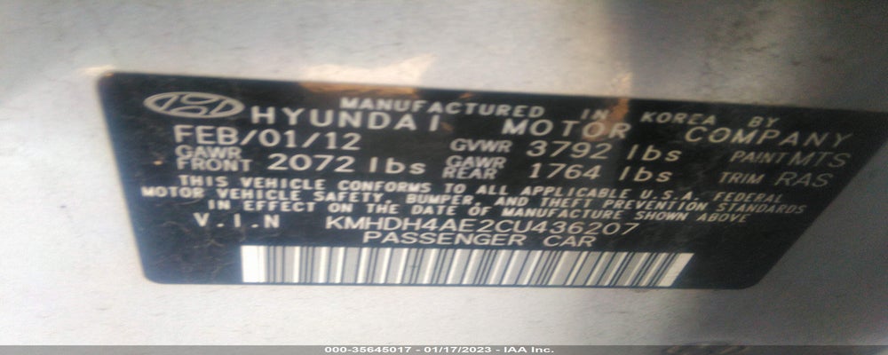KMHDH4AE2CU436207 2012 HYUNDAI ELANTRA photo no. 9