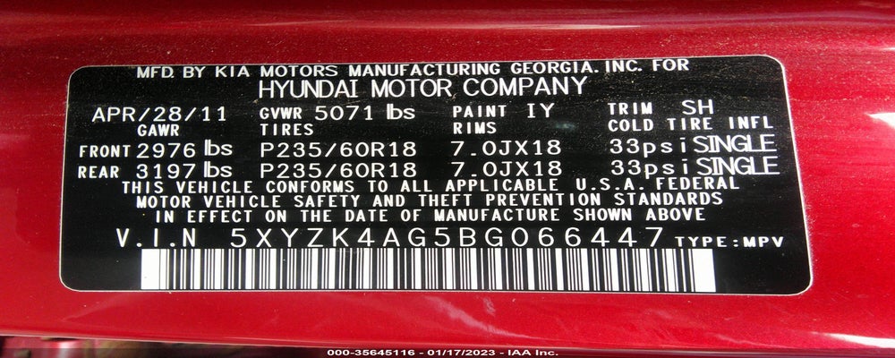5XYZK4AG5BG066447 2011 HYUNDAI SANTA FE photo no. 9