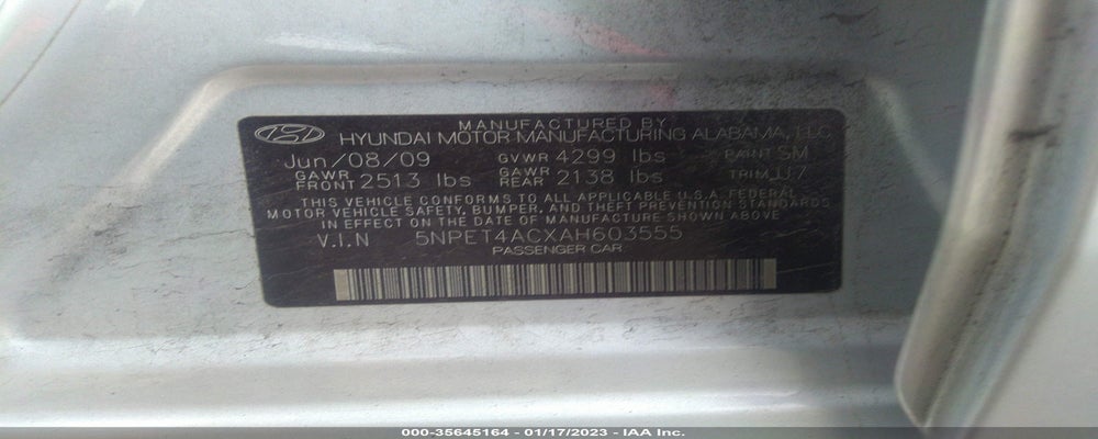 5NPET4ACXAH603555 2010 HYUNDAI SONATA photo no. 9