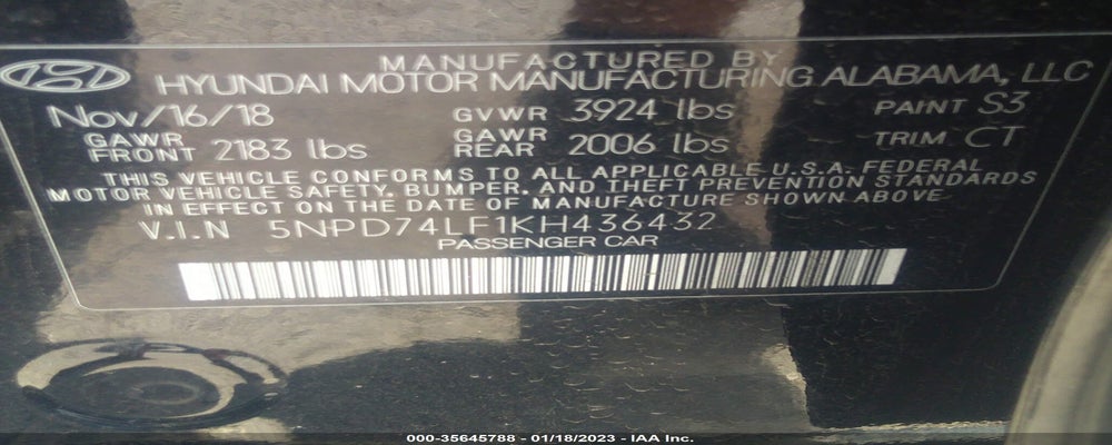 5NPD74LF1KH436432 2019 HYUNDAI ELANTRA photo no. 9