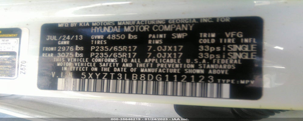 5XYZT3LB8DG112123 2013 HYUNDAI SANTA FE photo no. 9