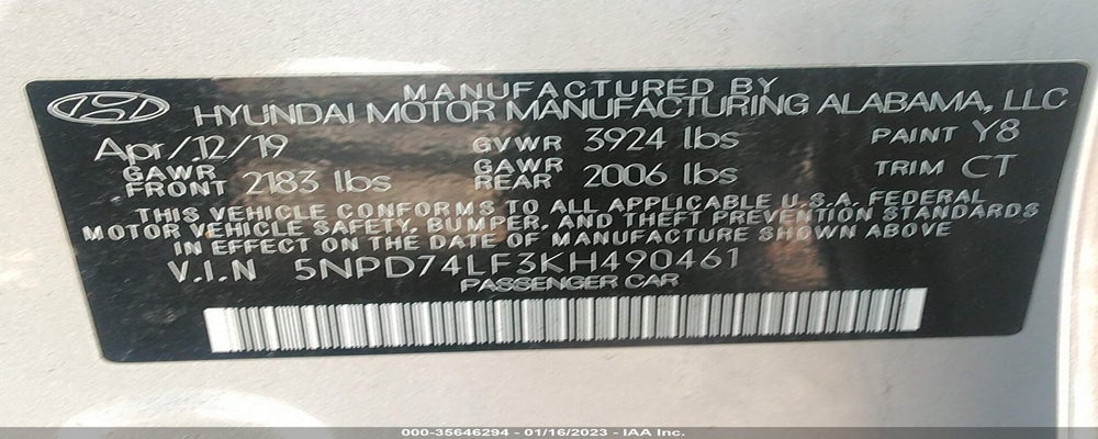 5NPD74LF3KH490461 2019 HYUNDAI ELANTRA photo no. 9