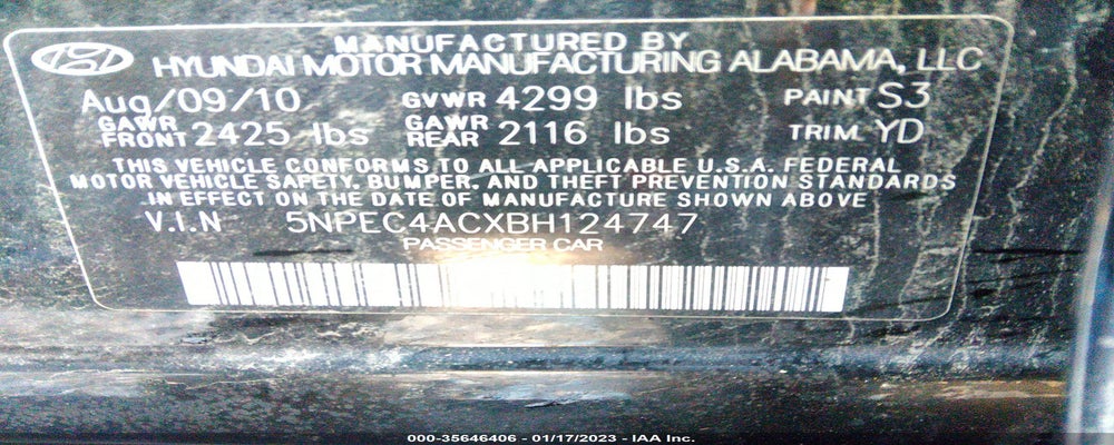 5NPEC4ACXBH124747 2011 HYUNDAI SONATA photo no. 9