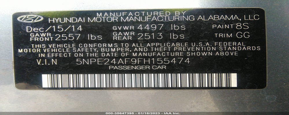 5NPE24AF9FH155474 2015 HYUNDAI SONATA photo no. 9