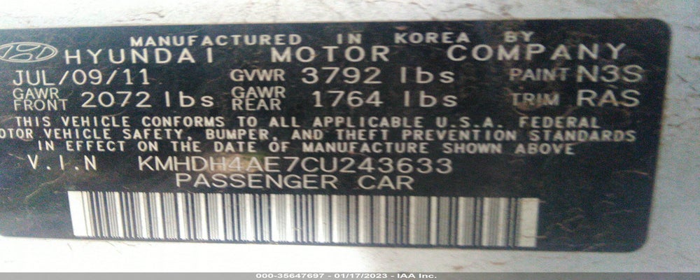 KMHDH4AE7CU243633 2012 HYUNDAI ELANTRA photo no. 9
