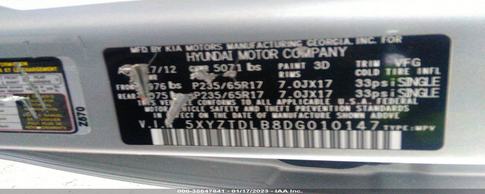 5XYZTDLB8DG010147 2013 HYUNDAI SANTA FE photo no. 9
