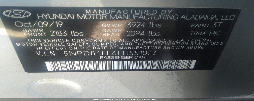 5NPD84LF6LH551073 2020 HYUNDAI ELANTRA photo no. 9