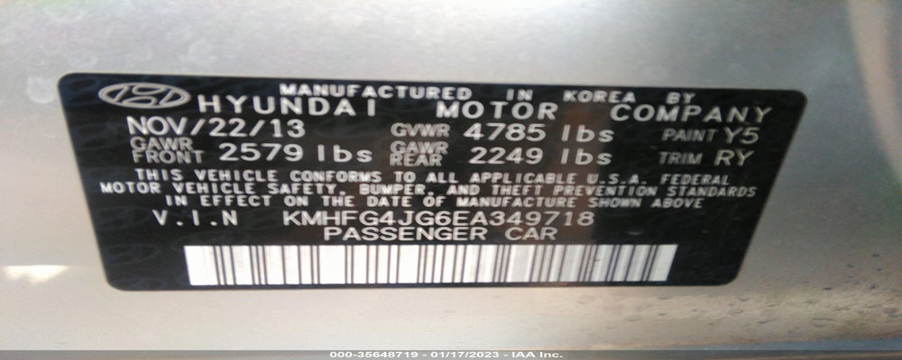 KMHFG4JG6EA349718 2014 HYUNDAI AZERA photo no. 9