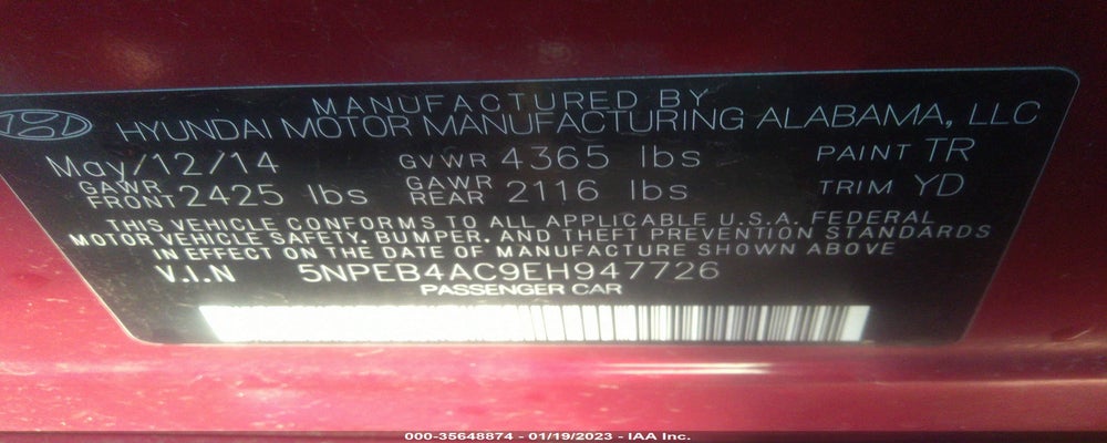 5NPEB4AC9EH947726 2014 HYUNDAI SONATA photo no. 9