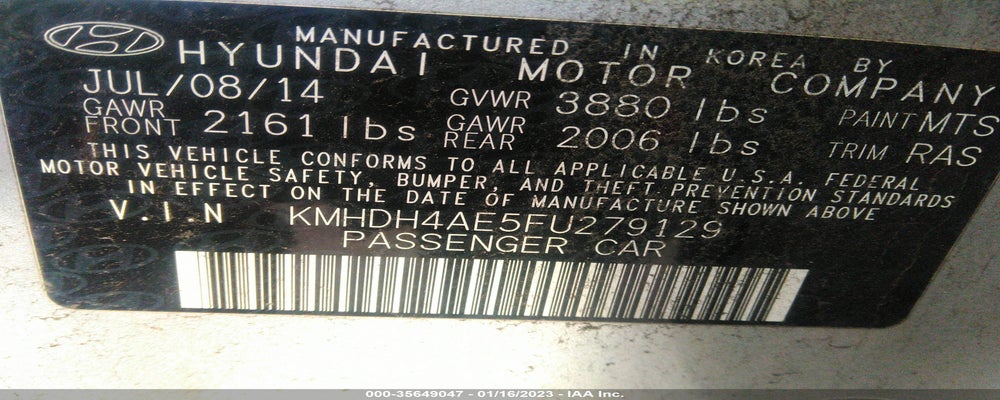 KMHDH4AE5FU279129 2015 HYUNDAI ELANTRA photo no. 9