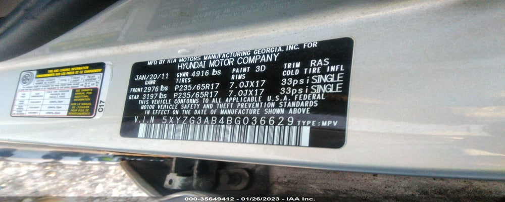 5XYZG3AB4BG036629 2011 HYUNDAI SANTA FE photo no. 9