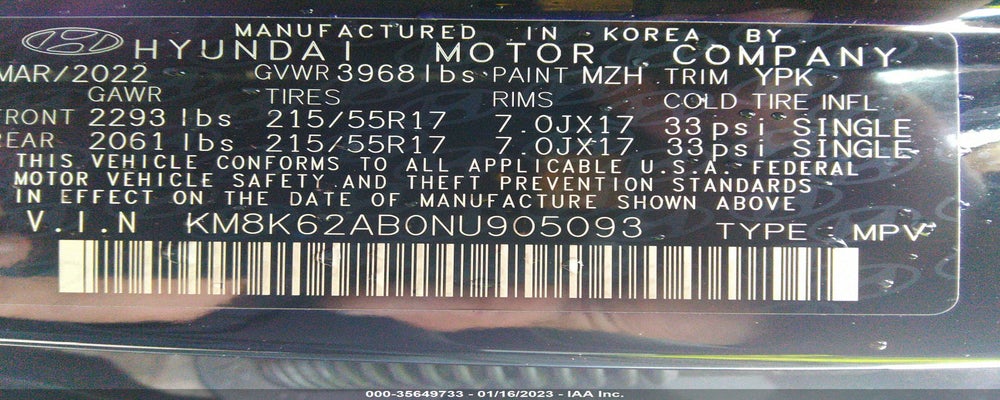 KM8K62AB0NU905093 2022 HYUNDAI KONA photo no. 9