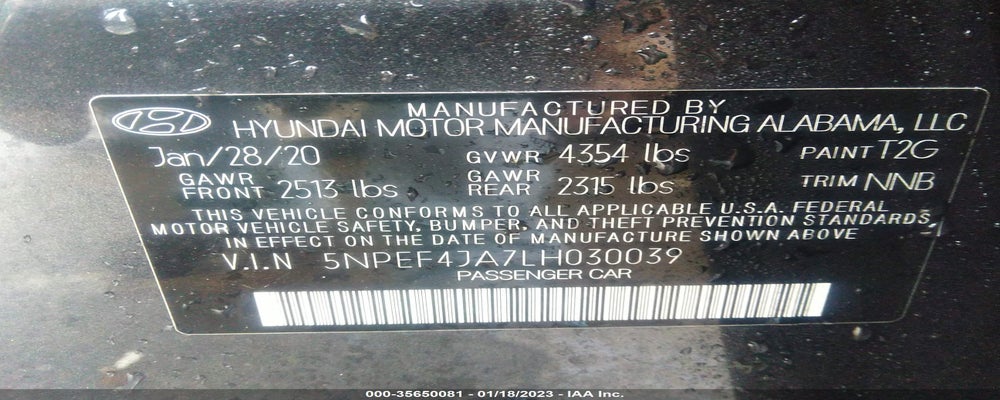 5NPEF4JA7LH030039 2020 HYUNDAI SONATA photo no. 9