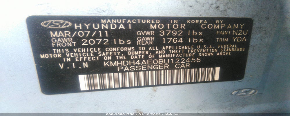 KMHDH4AE0BU122456 2011 HYUNDAI ELANTRA photo no. 9