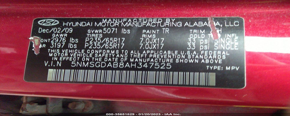 5NMSGDAB8AH347525 2010 HYUNDAI SANTA FE photo no. 9
